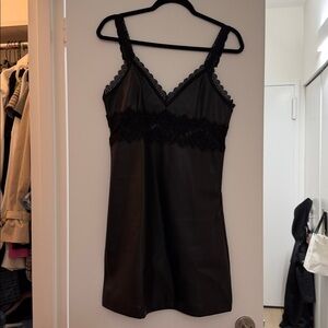 Aqua Black Lace Trim Slip Dress